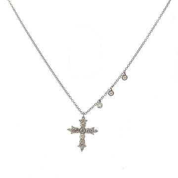 Ornate diamond cross necklace with 3 bezel accents
