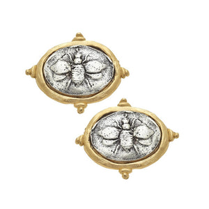 Oval Bee Intaglio Clip Earrings-Susan Shaw-Swag Designer Jewelry