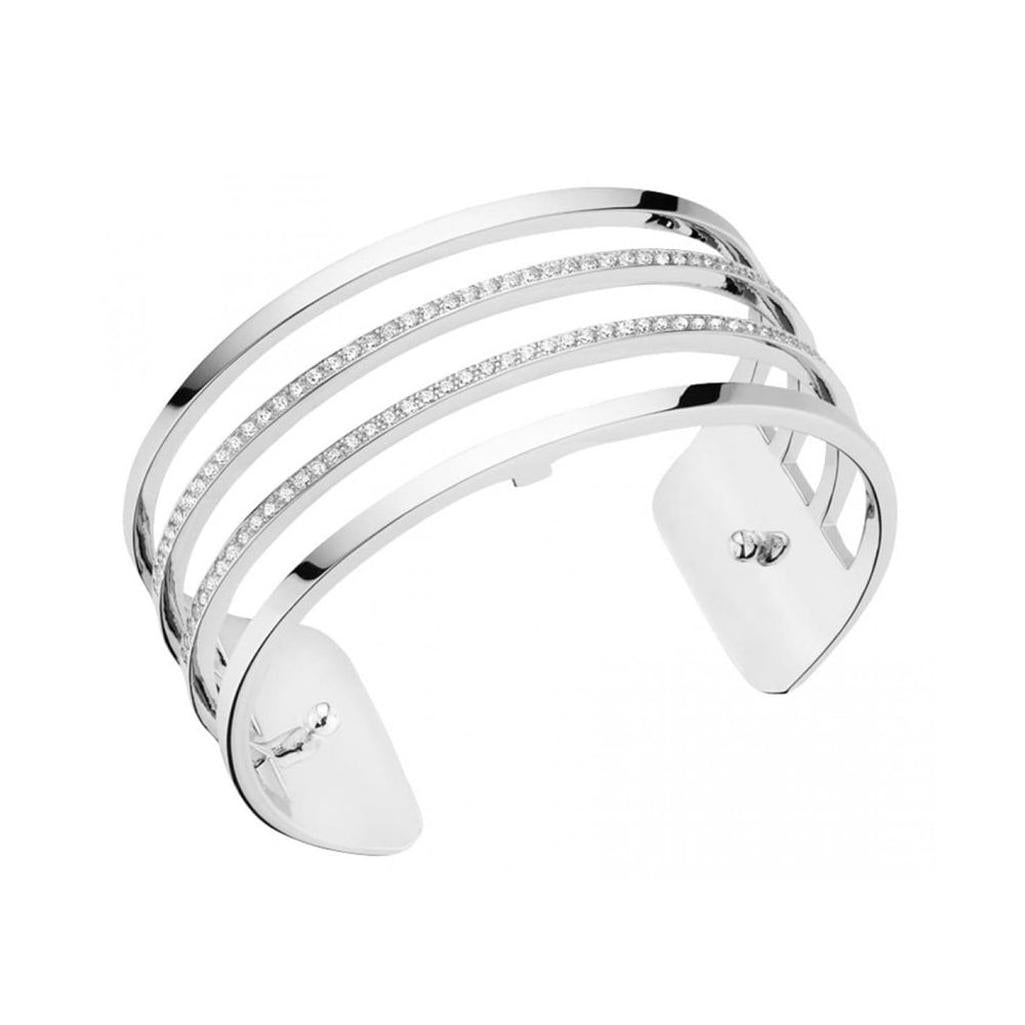 Paralleles Precious 25mm silver cuff bracelet with three rows of sparkling cubic zirconia.
