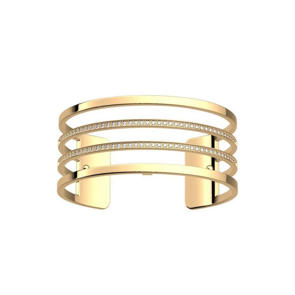 Paralleles Precious 25mm gold cuff bracelet with three rows of sparkling cubic zirconia.
