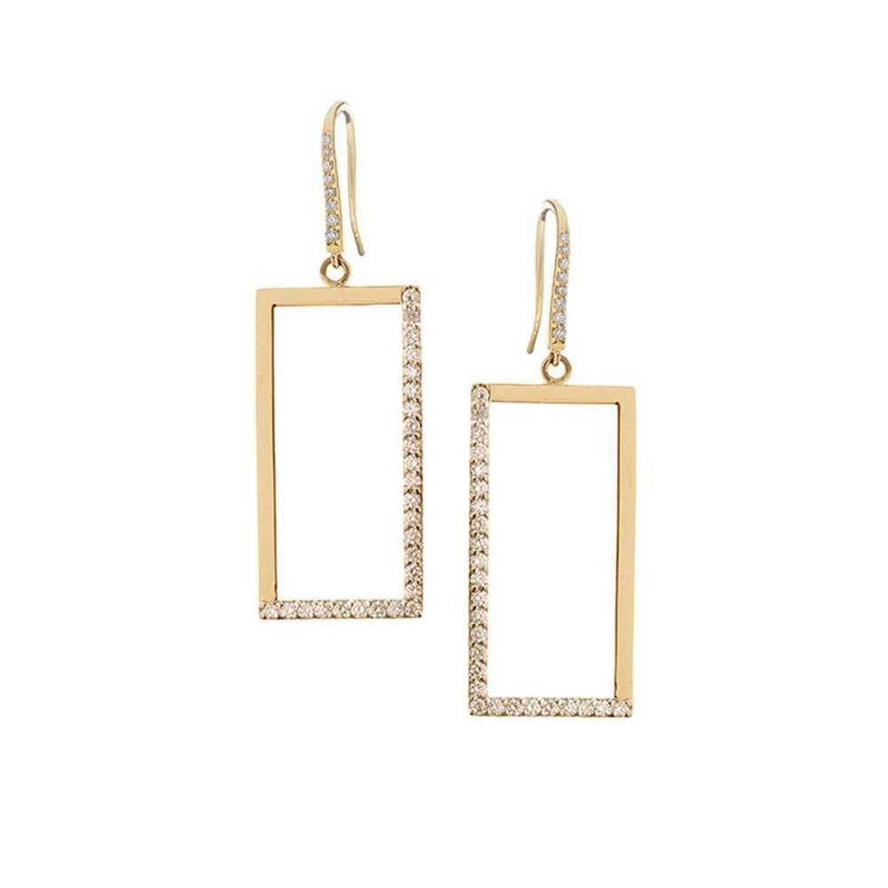 Pave Diamond Open Rectangle Earring