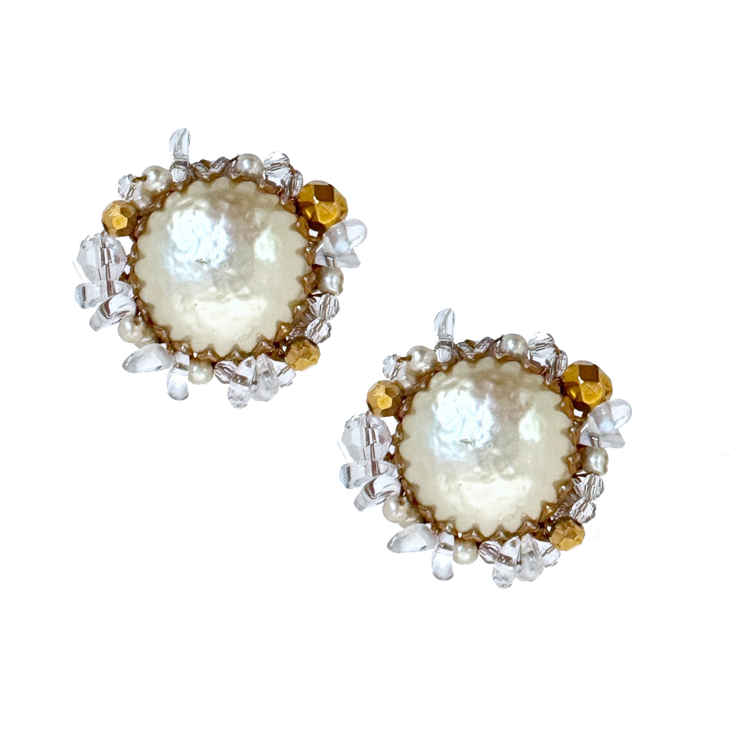 Pearl Button Clip Earring-Miriam Haskell-Swag Designer Jewelry