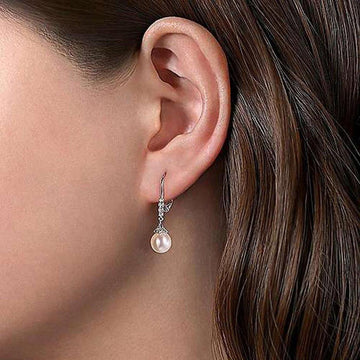 Pearl and Diamond Dangle Earrings-Gabriel & Co-Swag Designer Jewelry