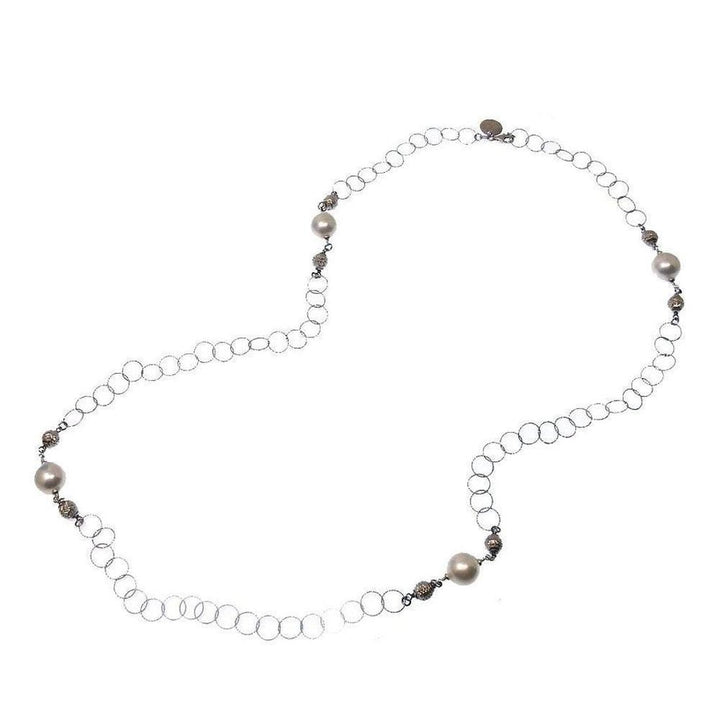 Pearls and Silver Link Necklace-Majorica Pearls-Swag Designer Jewelry