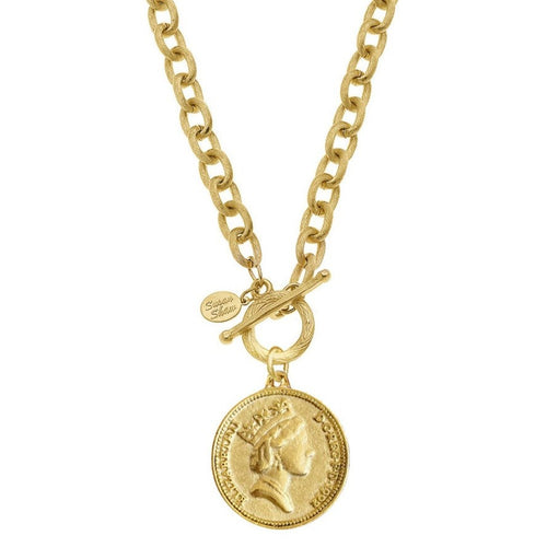 Queen Elizabeth Coin on Gold Chain Necklace-Susan Shaw-Swag Designer Jewelry