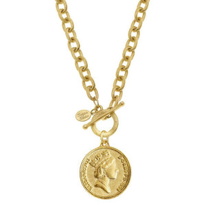 Queen Elizabeth Coin on Gold Chain Necklace-Susan Shaw-Swag Designer Jewelry