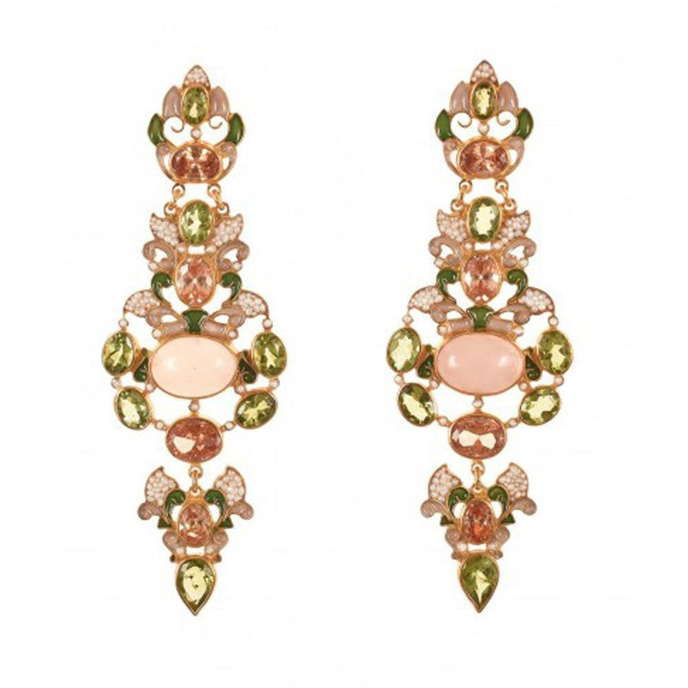 Rose Quartz Chandelier Earrings-Percossi Papi-Swag Designer Jewelry