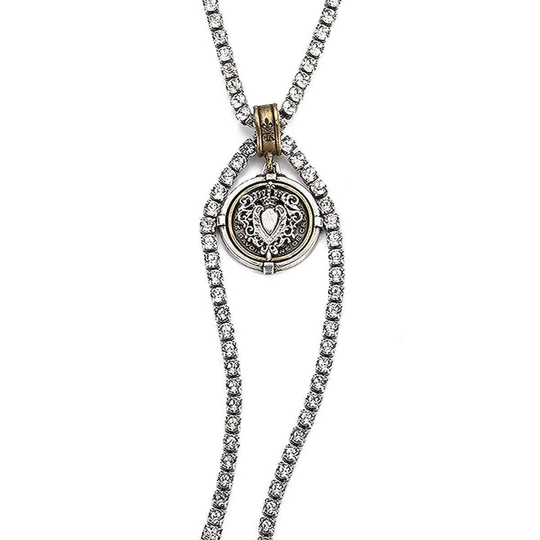 Sacred Cross Lariat on Crystal Chain-French Kande-Swag Designer Jewelry
