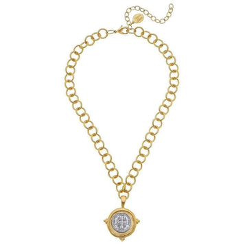 Saint Benedict Coin Pendant Necklace on Chain-Susan Shaw-Swag Designer Jewelry