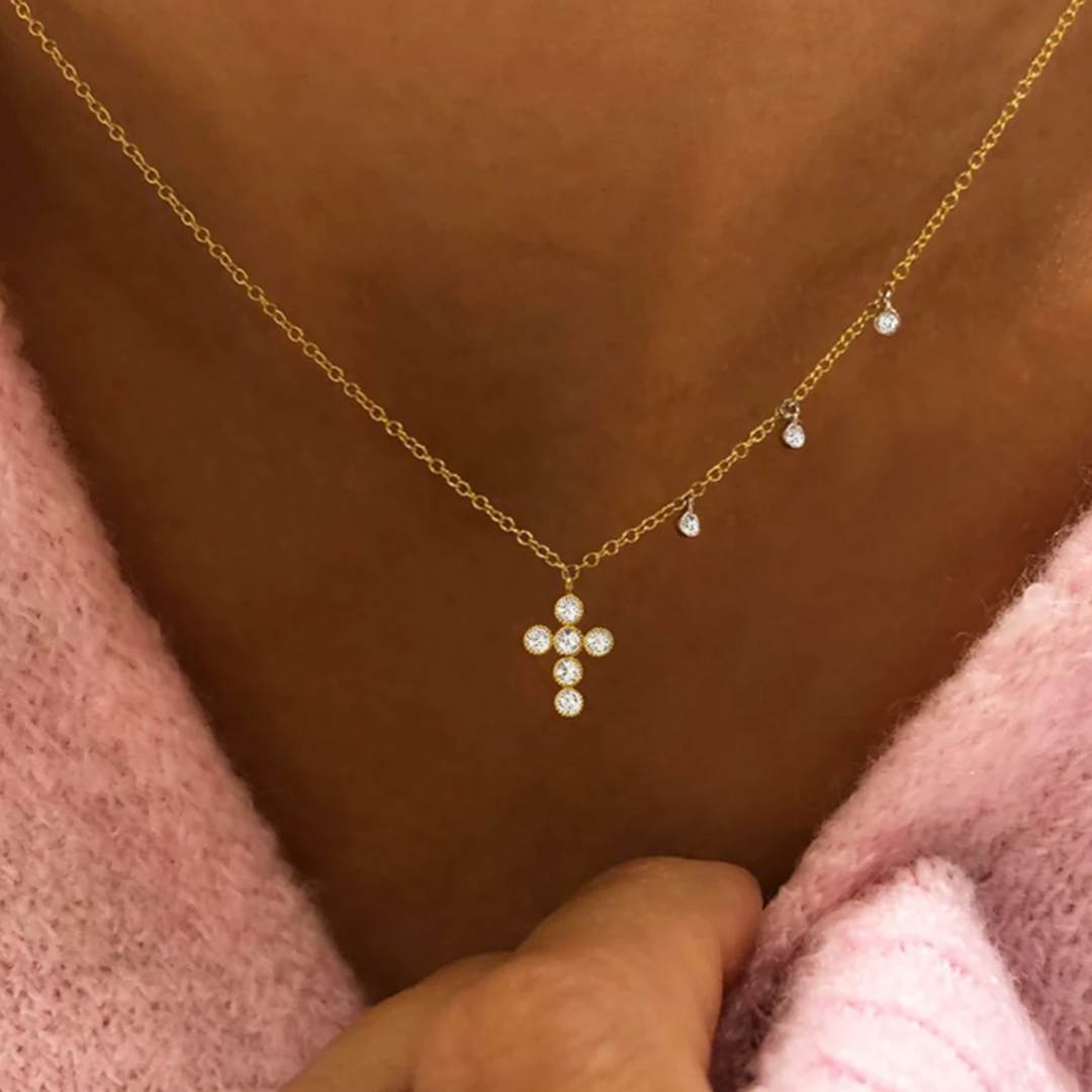 Diamond Cross Necklace Yellow Gold