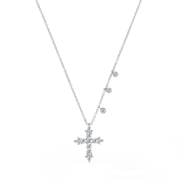Ornate Cross Necklace with 3 Bezels
