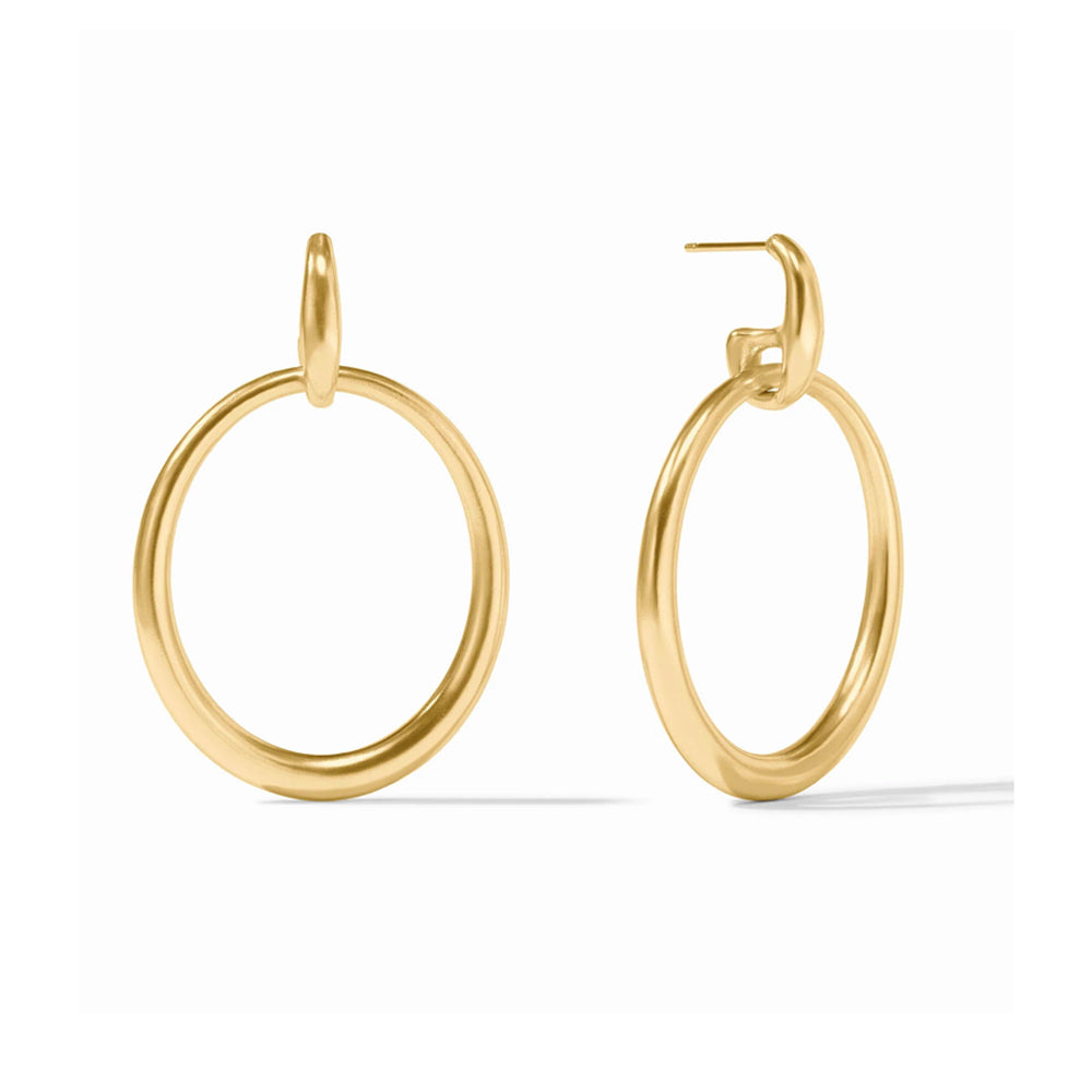 Laguna doorknocker earrings in 24K gold plate, featuring a 1.7-inch circular drop design with a post back.