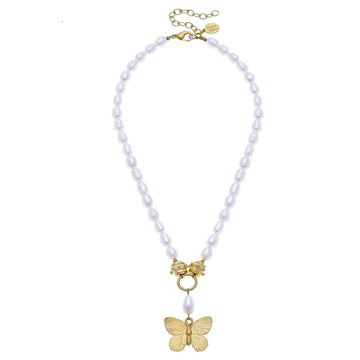 Butterfly Pendant Necklace on Pearls