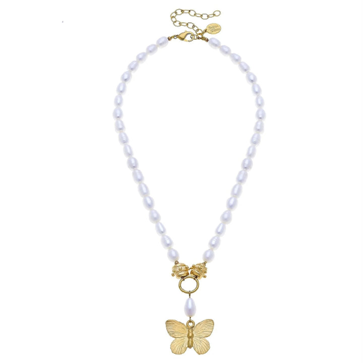 Butterfly Pendant Necklace on Pearls
