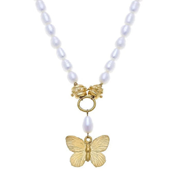 Butterfly Pendant Necklace on Pearls