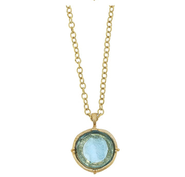 Long Aqua Venetian Glass Coin Intaglio Necklace