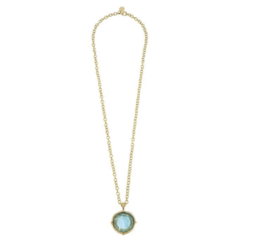 Long Aqua Venetian Glass Coin Intaglio Necklace