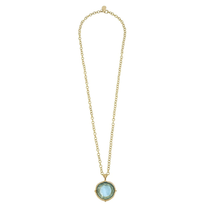 Long Aqua Venetian Glass Coin Intaglio Necklace

