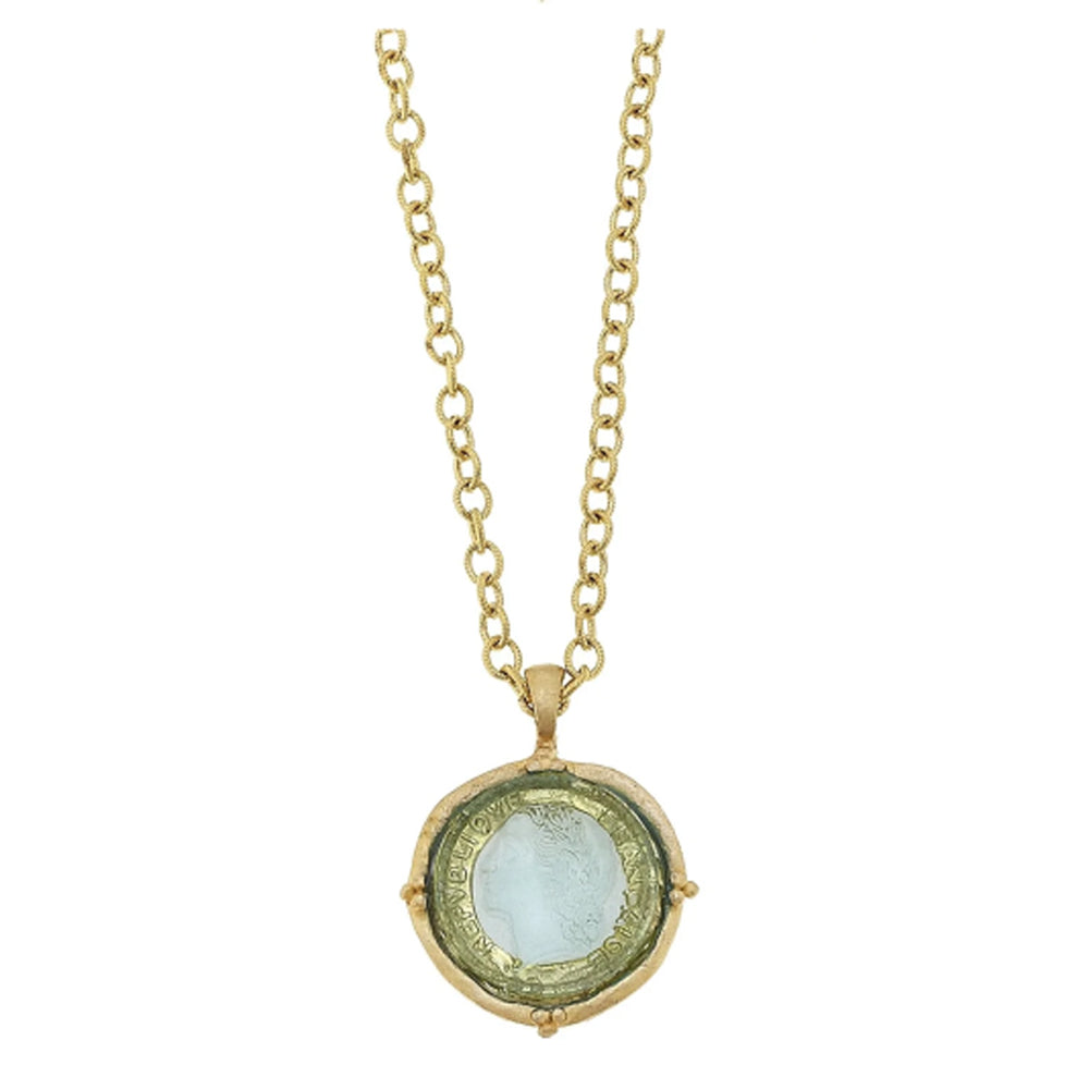 Long Venetian Glass Coin Intaglio Necklace