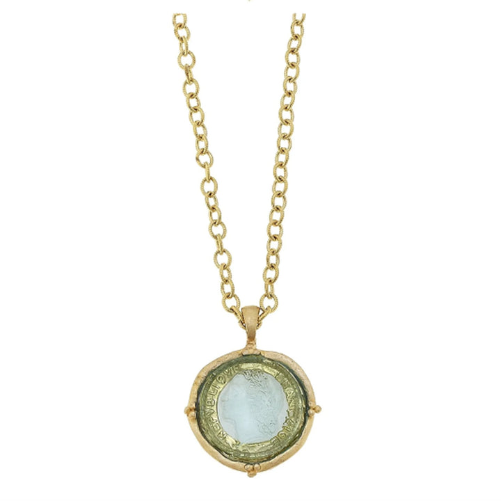 Long Venetian Glass Coin Intaglio Necklace
