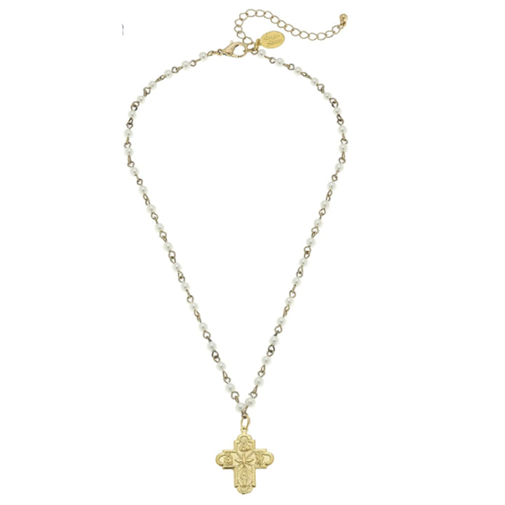 Holy Family Cross on Pearls
