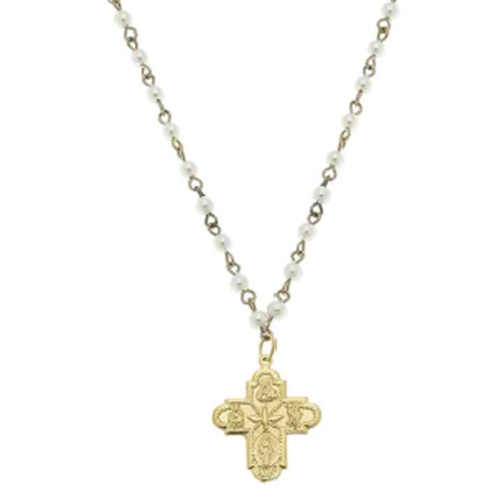 Holy Family Cross on Pearls
