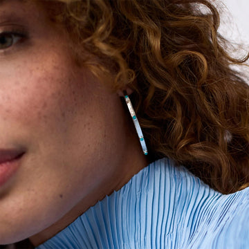 Crescent Stone Hoop Earrings Silver