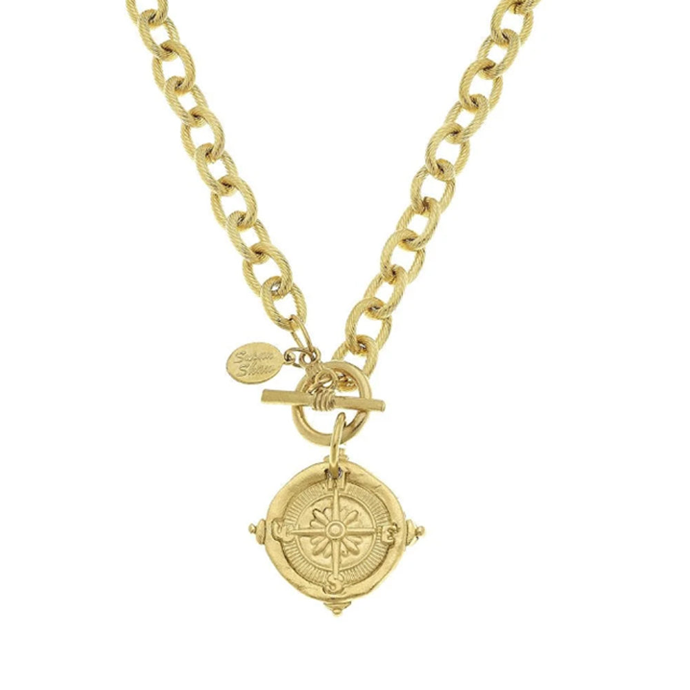 Handcast Gold Intaglio Compass Necklace