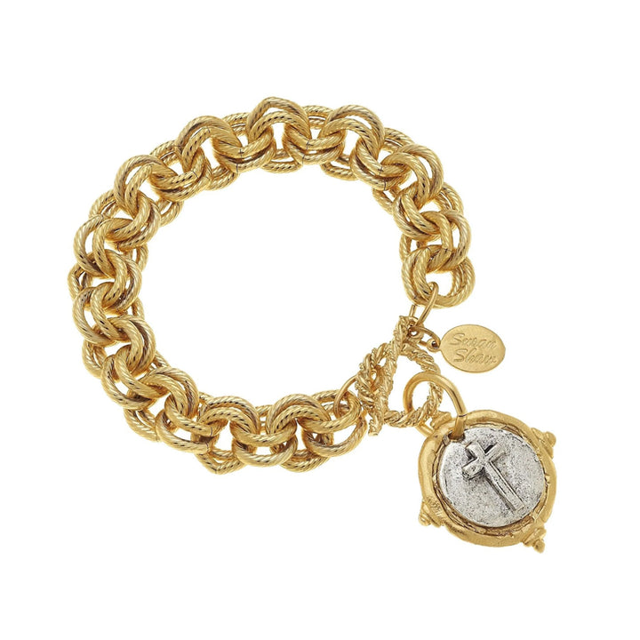 Mixed Metal Cross Bracelet

