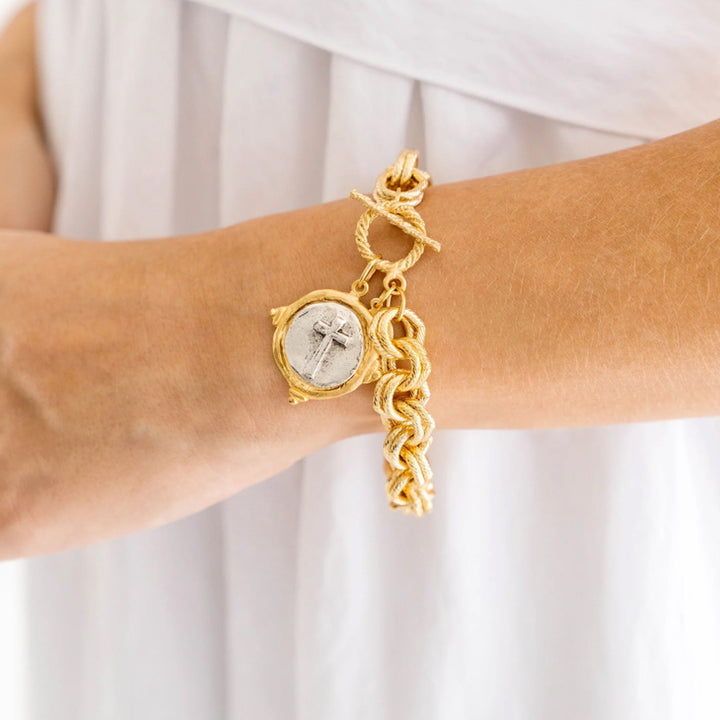 Mixed Metal Cross Bracelet
