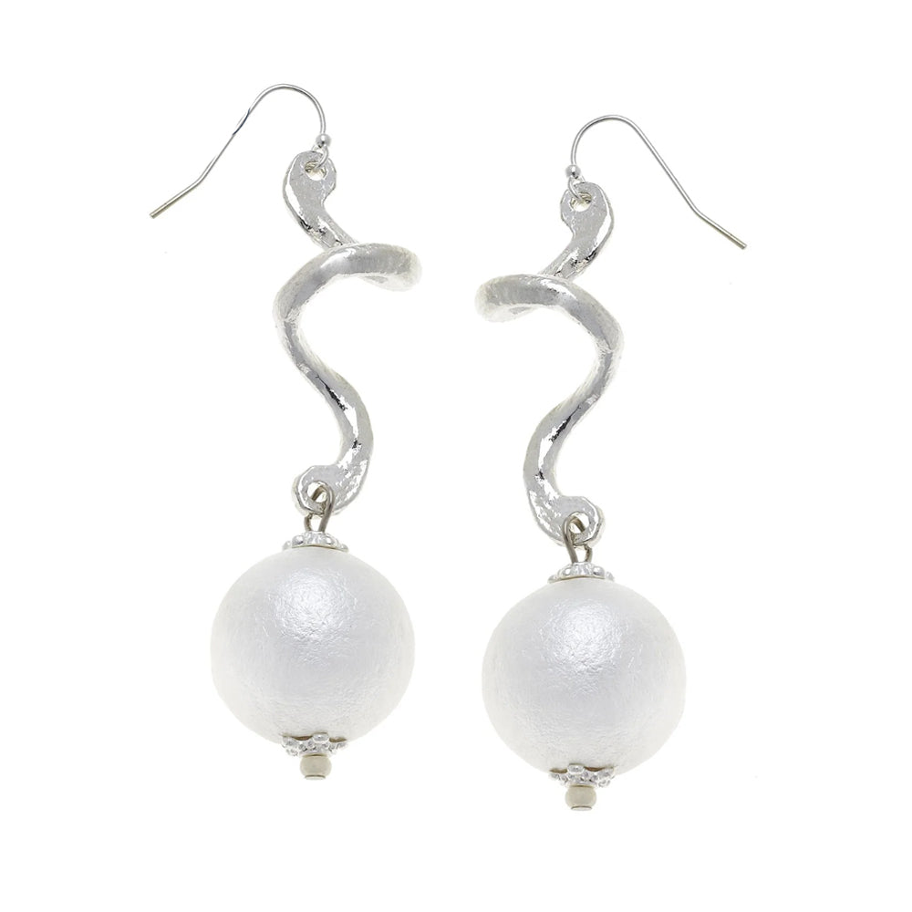 Silver Cotton Pearl Dangle Earrings