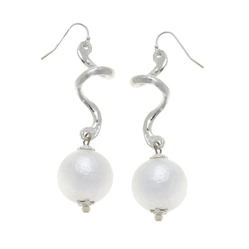 Silver Cotton Pearl Dangle Earrings