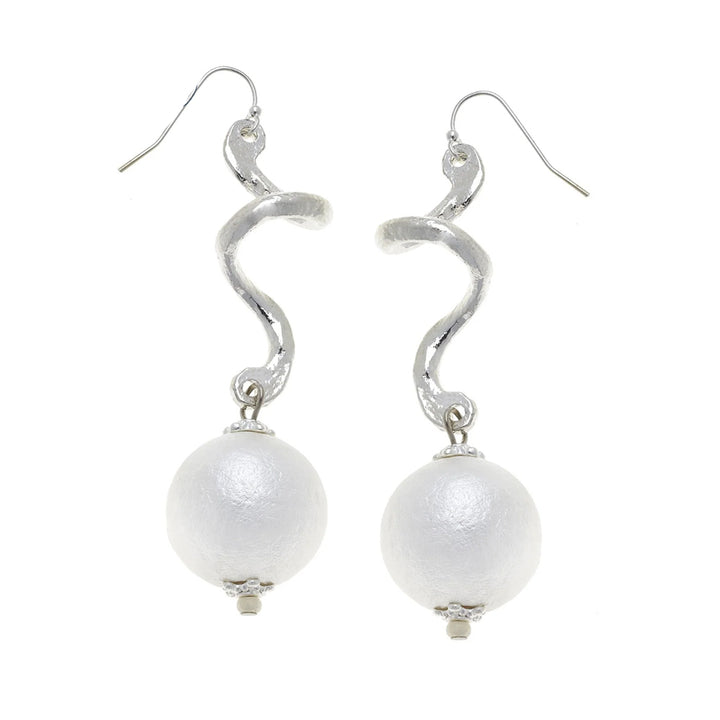 Silver Cotton Pearl Dangle Earrings
