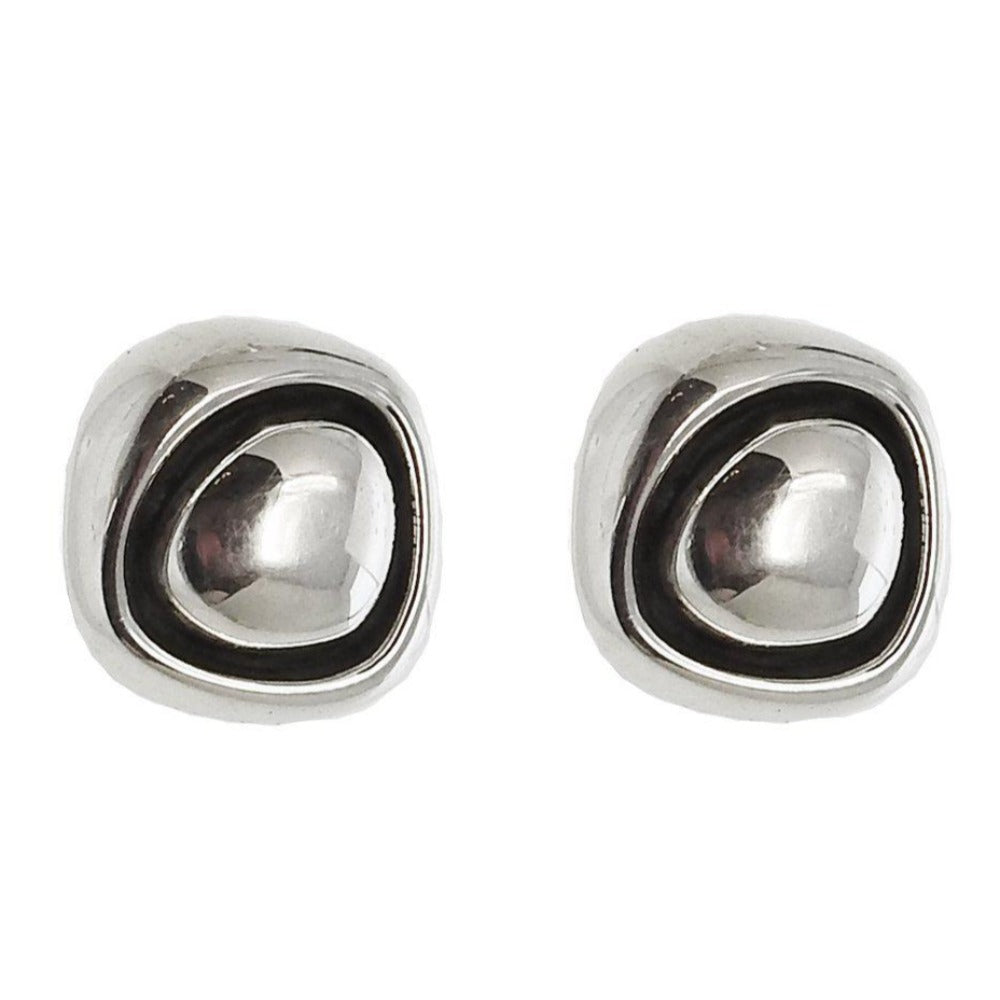Silver Button Clip Earring-Taxco Sterling-Swag Designer Jewelry