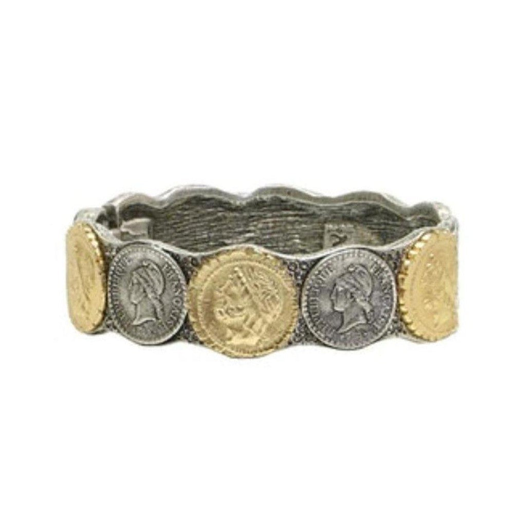 Single Row Coin Hinged Bangle Bracelet-Tat2 Designs-Swag Designer Jewelry