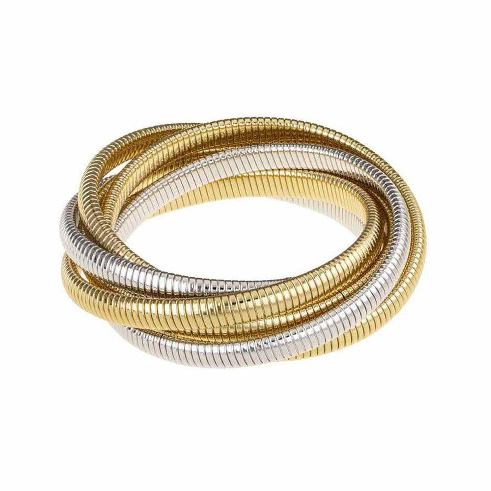 Small 6 Strand Cobra Bracelet in Yellow Gold and Rhodium-Janis Savitt-Swag Designer Jewelry