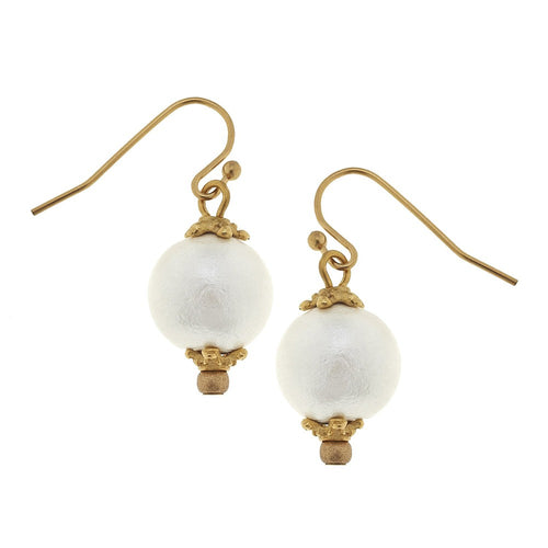 Small Cotton Pearl Dangle Earrings-Susan Shaw-Swag Designer Jewelry
