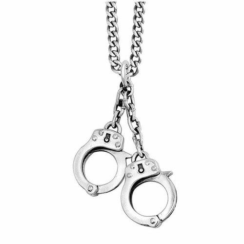 Small Handcuffs Pendant on Curb Link Chain-King Baby Studio-Swag Designer Jewelry