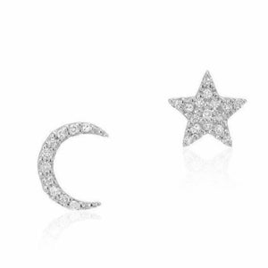 Star and Moon White Gold Post Studs-Liven Co-Swag Designer Jewelry