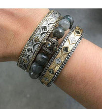 Stretch bracelet with Laboradite and silver medallion-Tat2 Designs-Swag Designer Jewelry