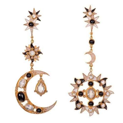 Sun and Moon Earrings in Onyx, White Topaz-Percossi Papi-Swag Designer Jewelry