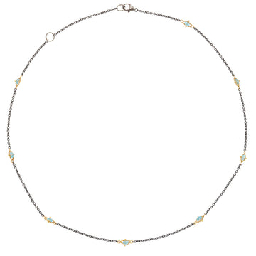 Oxidized Silver with 18k Gold and Blue Topaz