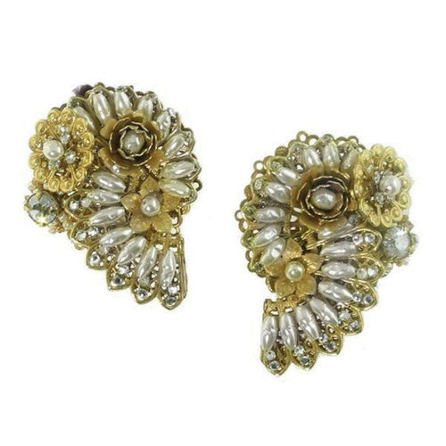 Swirl Pearl Clip Earrings-Miriam Haskell-Swag Designer Jewelry