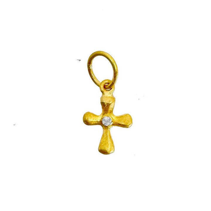 Tiny 24k Cross with Diamond-Prehistoric Works-Swag Designer Jewelry