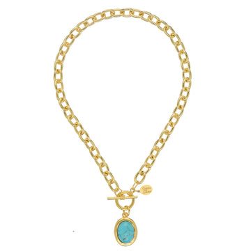Turquoise Cabochon Necklace on Link Chain-Susan Shaw-Swag Designer Jewelry