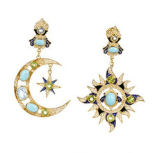 Turquoise Peridot Sun and Moon Earrings-Percossi Papi-Swag Designer Jewelry