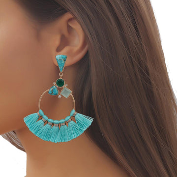 Turquoise Tassel Hoop Earrings-Atelier Mon-Swag Designer Jewelry