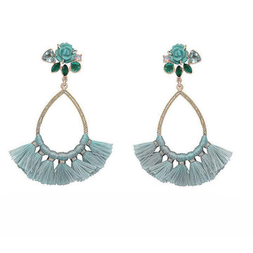 Turquoise Tassel Hoop Earrings-Atelier Mon-Swag Designer Jewelry