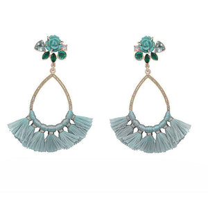Turquoise Tassel Hoop Earrings-Atelier Mon-Swag Designer Jewelry