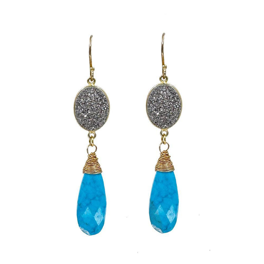 Turquoise and Hematite Dangle Earrings-Theia Jewelry-Swag Designer Jewelry